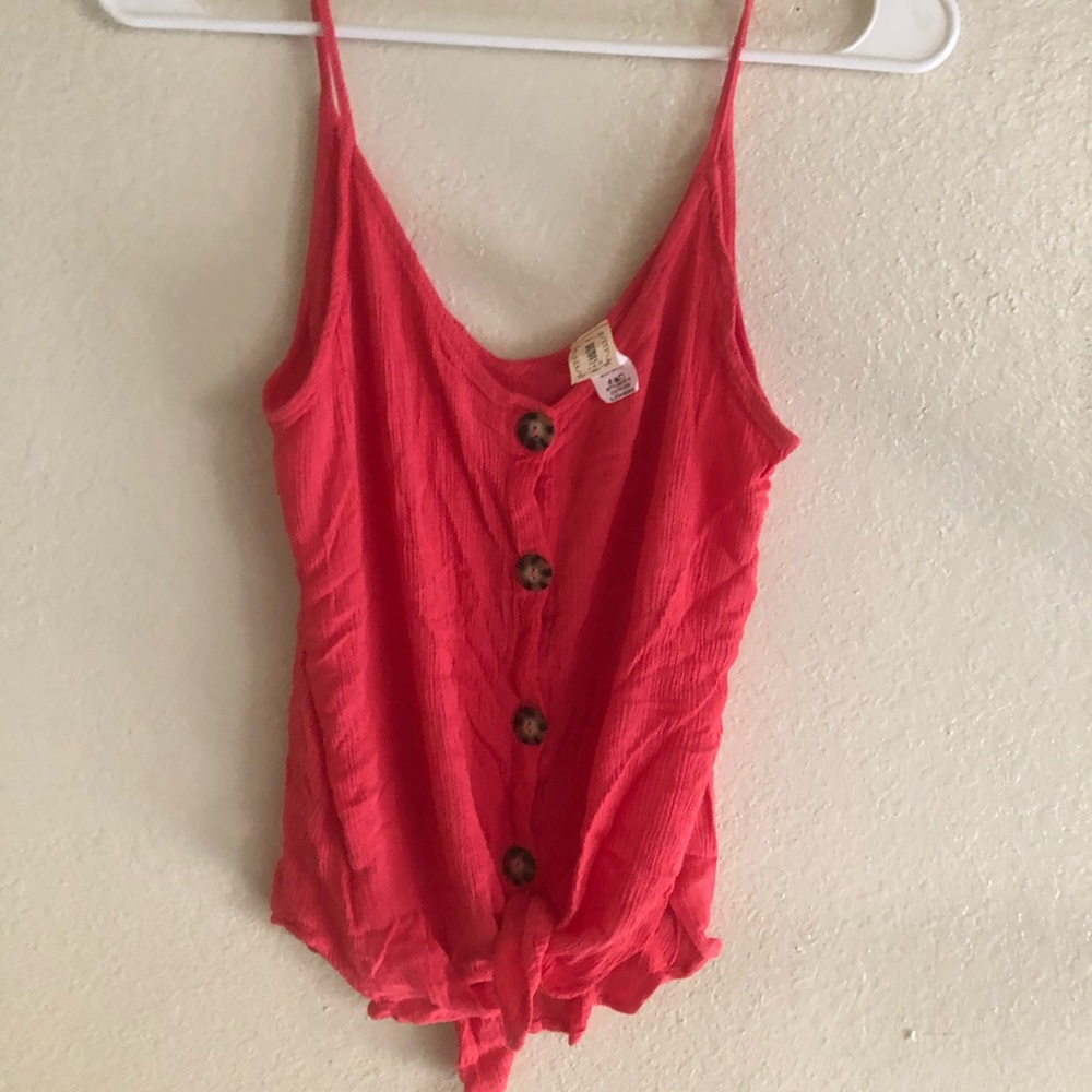 Coral pink front tie tank top